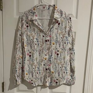 Floral Button-Front Women's Blouse - Ivory with Multicolor Print